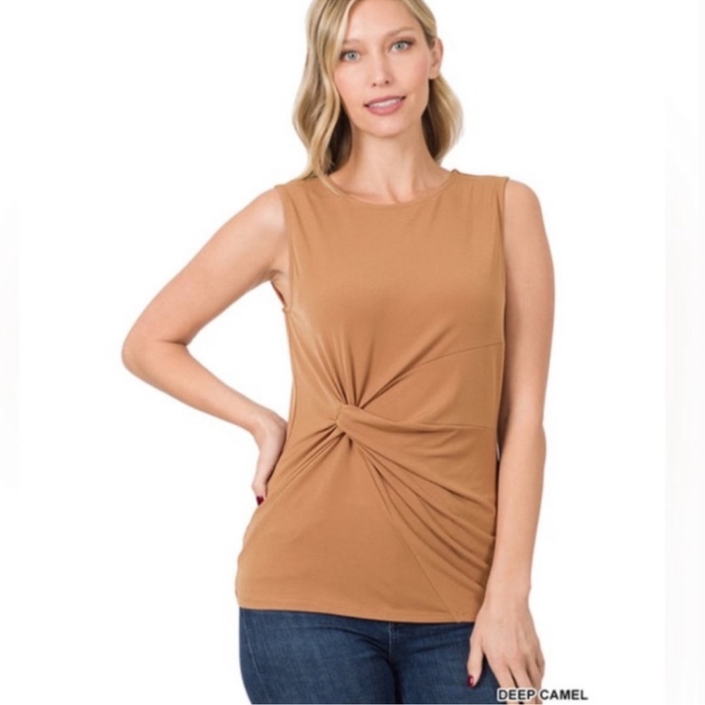 Zenana Front Knot Modern Chic Tank Top - Picture 4 of 4